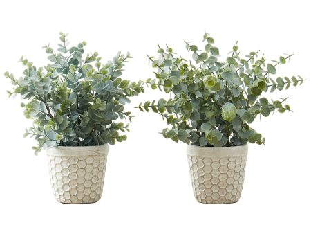 13  Tall, Artificial Plant, Eucalyptus Grass, Indoor, Faux, Fake, Table, Greenery, Potted, Decorative (Set of 2) - Green   White Sale