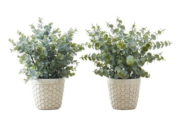 13  Tall, Artificial Plant, Eucalyptus Grass, Indoor, Faux, Fake, Table, Greenery, Potted, Decorative (Set of 2) - Green   White Sale