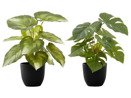 13  Tall, Artificial Plant, Monstera Calthea, Indoor, Faux, Fake, Table, Greenery, Potted, Decorative (Set of 2) - Green   Black For Discount