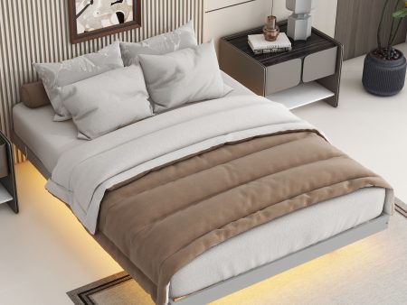 Floating Bed With LED Lights Underneath, Modern Low Profile Platform Bed With LED Lights Online now