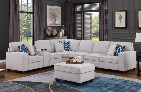 Sam - Sectional Sofa With Ottoman - Light Gray Discount