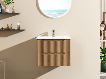 24  Wall Mount Bathroom Vanity Cabinet With - White Basin Sink Combo Floating - Walnut Fashion