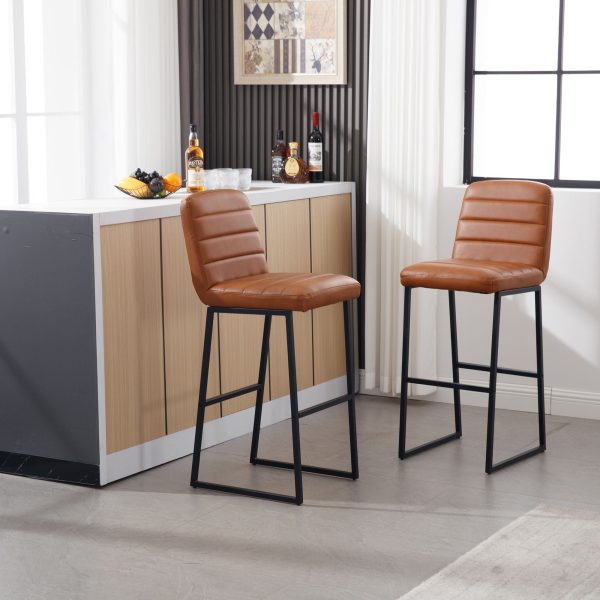 Bar Stools (Set of 2) With Back, Upholstered Linen Fabric Kitchen Breakfast Bar Stools With Footrest Online now