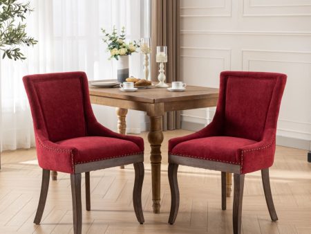 Ultra Side Dining Chair, Thickened Fabric Chairs With Neutrally Toned Solid Wood Legs, Bronze Nail Head (Set of 2) For Cheap