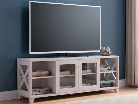 Farmhouse Home Entertainment Center, TV Stand With 4 Shelves And Transparent Center Cabinet - White Oak For Discount