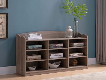 Wooden Shoe Storage Bench, Nine Storage Shelves, Entryway Organizer - Dark Taupe Online now