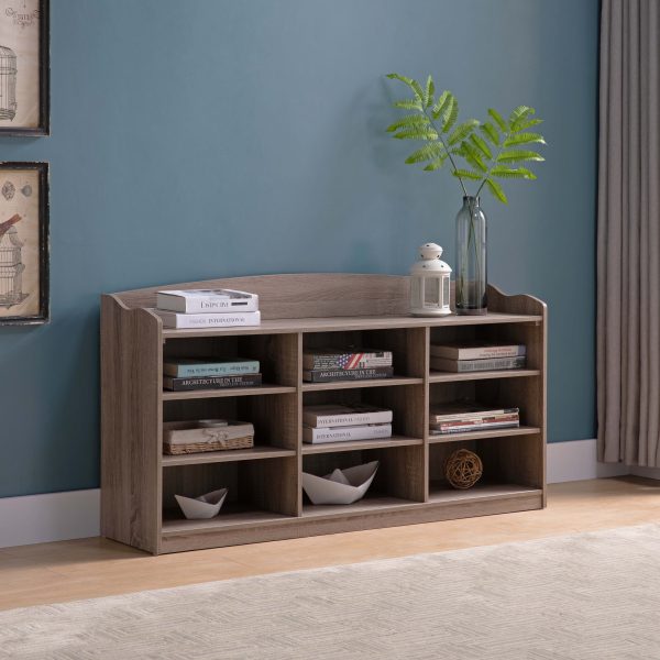 Wooden Shoe Storage Bench, Nine Storage Shelves, Entryway Organizer - Dark Taupe Online now