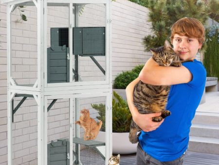 Xpt016 Outdoor Indoor Cat Pet Climbing Rack Play Cage Lovely Big Space - White Hot on Sale