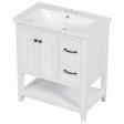 Bathroom Vanity With Ceramic Sink Top, Vanity Cabinet With Multi-Functional Drawer, Solid Wood Legs - White Hot on Sale