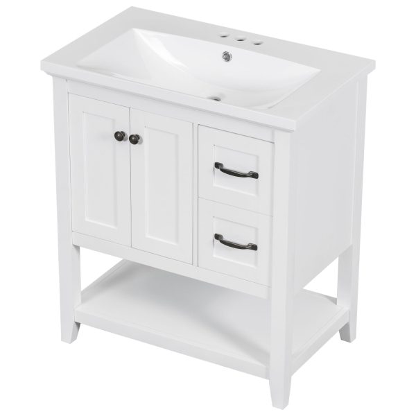 Bathroom Vanity With Ceramic Sink Top, Vanity Cabinet With Multi-Functional Drawer, Solid Wood Legs - White Hot on Sale