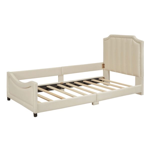 Upholstered Daybed With Classic Stripe Shaped Headboard For Discount