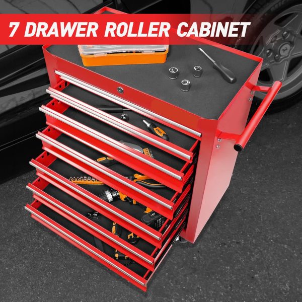 Rolling Tool Chest With 7 Drawer Tool Box With Wheels Multifunctional Tool Cart Mechanic Tool Storage Cabinet For Garage, Warehouse, Workshop, Repair Shop - Red For Cheap