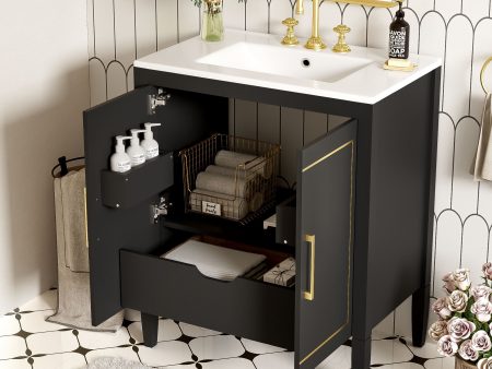 Bathroom Vanity With Ceramic Basin, Soft Close Door, Built-In Hidden Drawer - Black For Discount