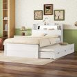 Wooden LED Platform Bed With Trundle, With Storage Headboard, With Drawers Hot on Sale