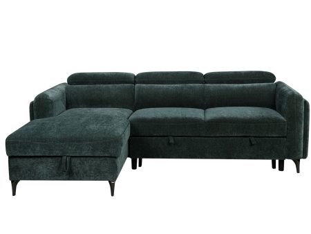 Zadok - Chenille Sectional Sofa With Sleeper & Storage - Green Online Hot Sale