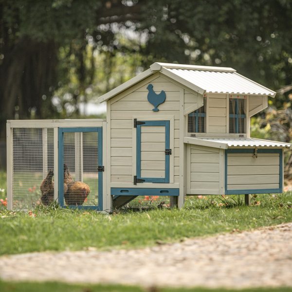 Weatherproof Outdoor Chicken Coop With Waterproof Pvc Roof. Outdoor Chicken Coop With Removable Bottom For Easy Cleaning, Large Space Coop Suitable For 5-7 Chickens - White Sale