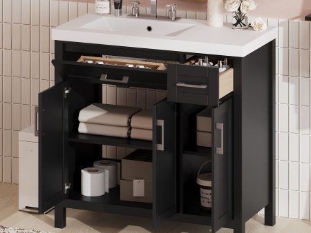 Bathroom Vanity Cabinet With Resin Integrated Sink - 2 Drawers, 3 Doors Online Hot Sale