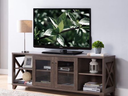 Home TV Stand With Four Side Shelves And Transparent Center Storage Cabinet - Walnut Oak Hot on Sale