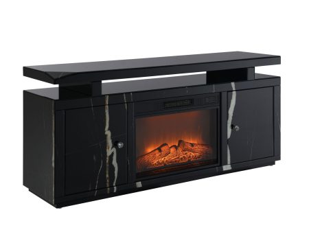 Drisana - Mirrored TV Stand With Fireplace - Black Online now