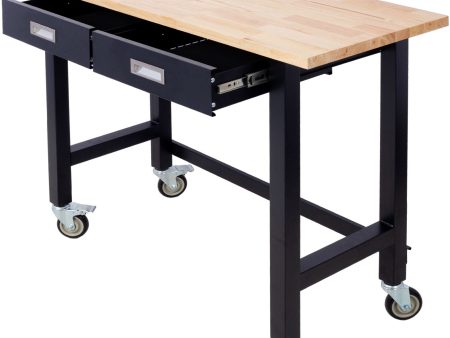 Work Bench, Workbench With Drawer Storage, Heavy Duty Bamboo Wood Work Table With Wheels For Garage Home Office For Cheap