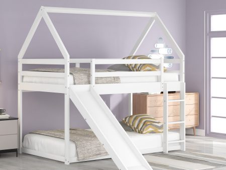 Twin Size Bunk House Bed With Slide And Ladder - White Online Sale