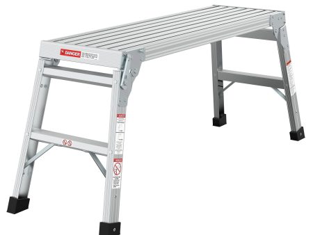 Work Platform Aluminum Portable Bench Folding Ladder Ansi Capacity 225 Lbs 40  - Gray Cheap