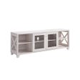 Farmhouse Home Entertainment Center, TV Stand With 4 Shelves And Transparent Center Cabinet - White Oak For Discount