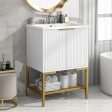 Bathroom Vanity With Sink, Bathroom Vanity Cabinet With Two Doors And Metal Frame, Open Storage Shelf - White   Gold Supply