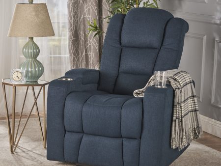 Wide - Power Standard Recliner Chair With Arm Storage With USB - Navy Blue Supply