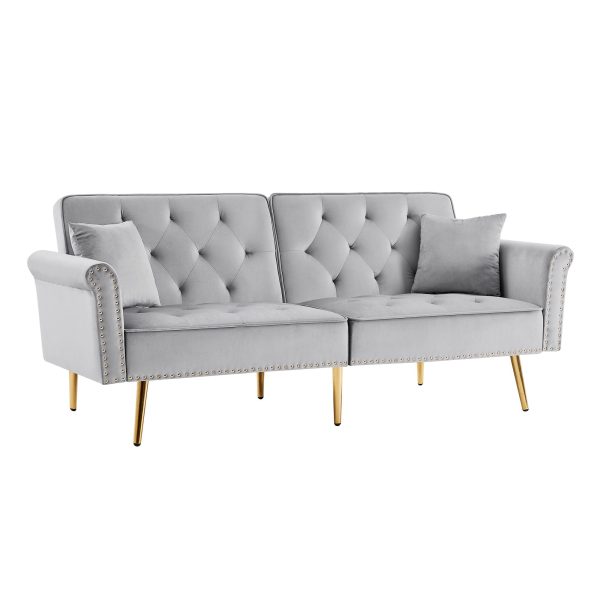 Velvet Tufted Sofa Couch With 2 Pillows And Nailhead Trim Hot on Sale