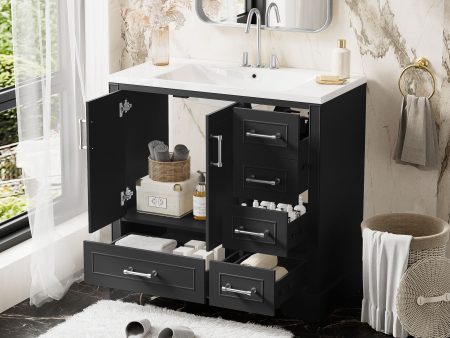 Traditional Bathroom Vanity With Resin Sink Combo Set, Bathroom Cabinet With Two Doors And Four Drawers Online Hot Sale