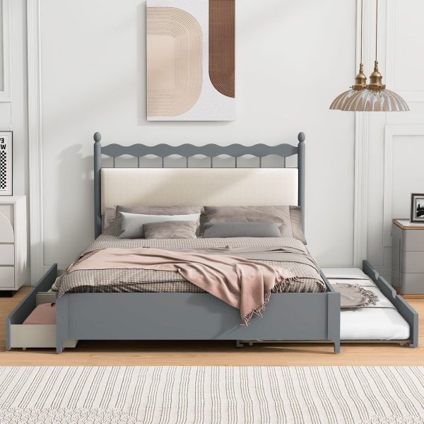 Wooden Storage Platform Bed, With 2 Big Drawers & Trundle For Discount