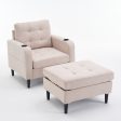 Upholstered Armchair And Storage Ottoman Set, Comfortable Single Sofa With Cup Holders And Tufted Detailing, Ideal For Living Room Or Bedroom Sale