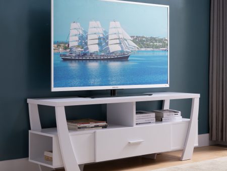 Contemporary TV Stand With Four Shelves And One Drawer - White Online now