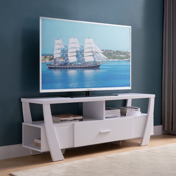 Contemporary TV Stand With Four Shelves And One Drawer - White Online now