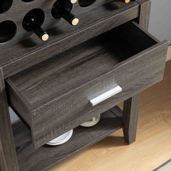 Wine Bar Cabinet, Kitchen Storage Cabinet With Drawer And Open Shelves - Distressed Gray Supply