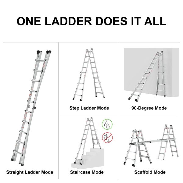 22  Aluminum Multi-Position Ladder With Wheels, 300 Lbs Weight Rating - Metallic Gray Online Hot Sale