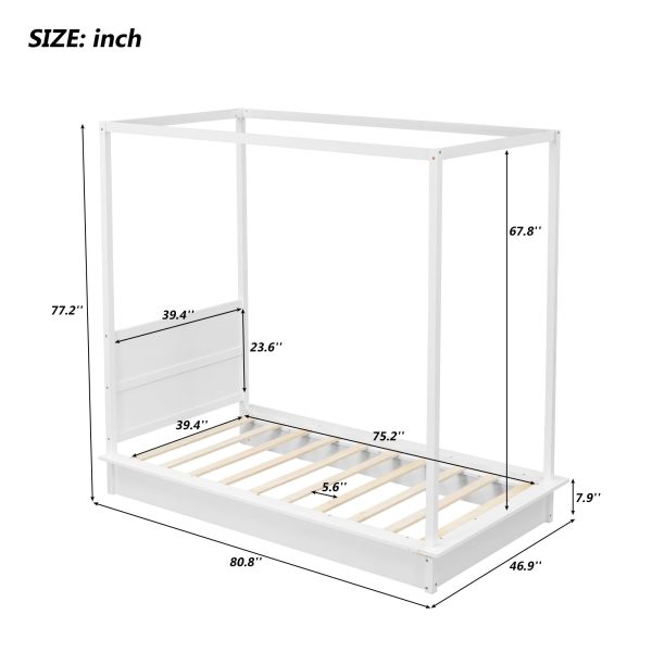 Wood LED Canopy Bed, Canopy Platform Bed With Support Slats, No Box Spring Needed Online Hot Sale