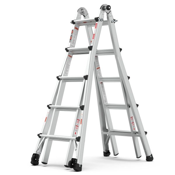 22  Aluminum Multi-Position Ladder With Wheels, 300 Lbs Weight Rating - Metallic Gray Online Hot Sale