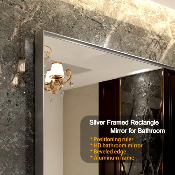 40X30  Silver Rectangular Wall-Mounted Beveled Bathroom Mirror, Square Angle Metal Frame Wall Mounted Bathroom Mirrors For Wall (Horizontal & Vertical) - Silver Sale