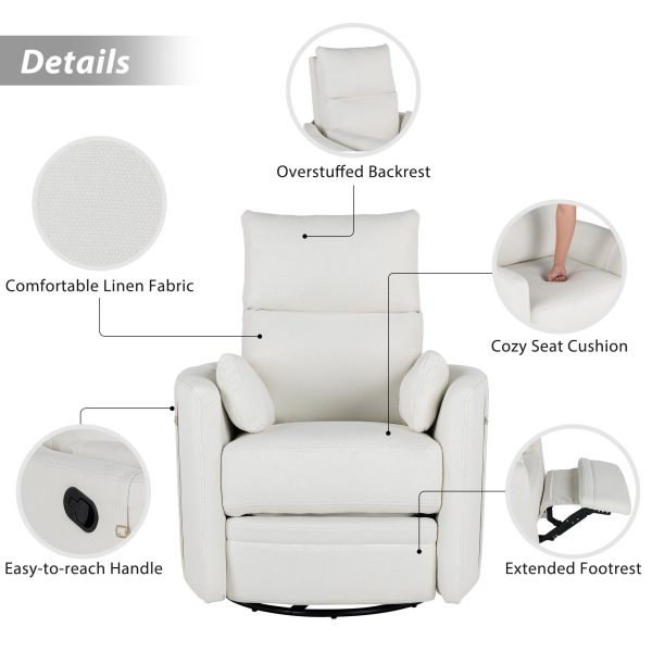 Upholstered Swivel Recliner Manual Rocker Recliner Chair Baby Nursery Chair With Two Removable Pillows For Living Room For Sale