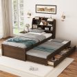 Wooden LED Platform Bed With Trundle, With Storage Headboard, With Drawers Hot on Sale