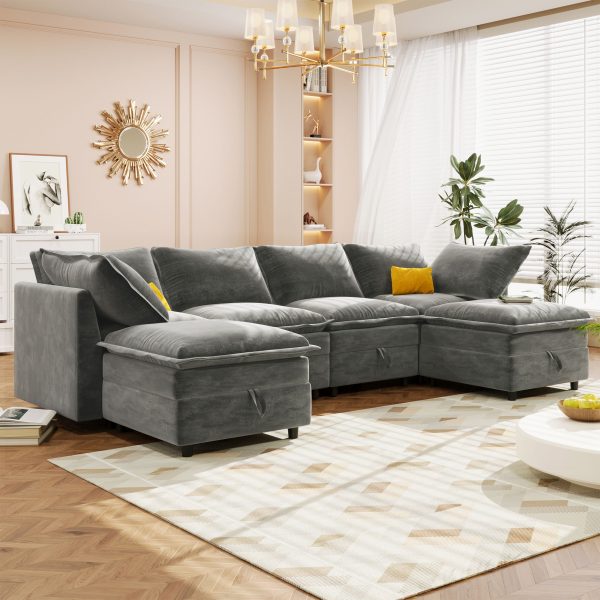 Versatile 6 Piece Modular Sofa Bed With Storage, Stylish Faux Double Layer Cushions, Comfortable & Durable Design, Perfect For Any Living Space Fashion