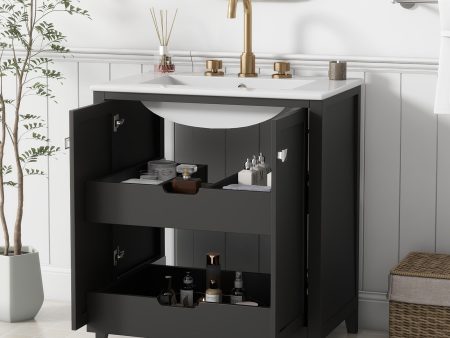 Freestanding Bathroom Vanity Combo With Ceramic Sink Shaker Style Vanities 2 Doors And 2 Drawers - Black Sale