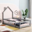 Wood Bed With House Shaped Headboard Floor Bed With Fences Hot on Sale