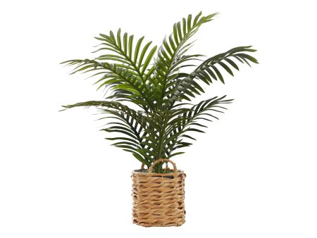 24  Tall, Artificial Plant, Palm, Indoor, Faux, Fake, Table, Floor, Greenery, Potted, Real Touch, Decorative - Green   Beige For Sale