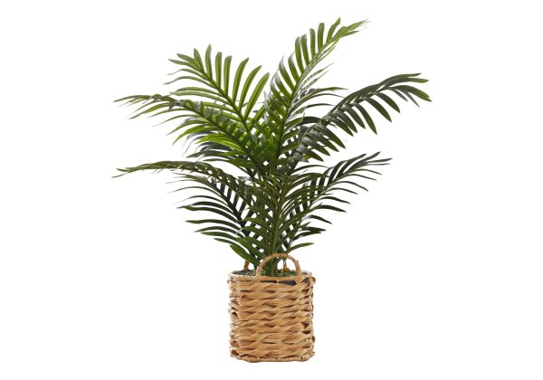 24  Tall, Artificial Plant, Palm, Indoor, Faux, Fake, Table, Floor, Greenery, Potted, Real Touch, Decorative - Green   Beige For Sale