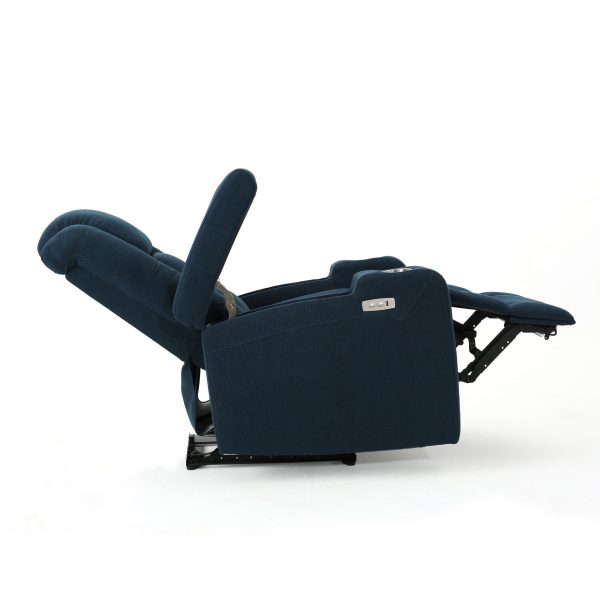 Wide - Power Standard Recliner Chair With Arm Storage With USB - Navy Blue Supply