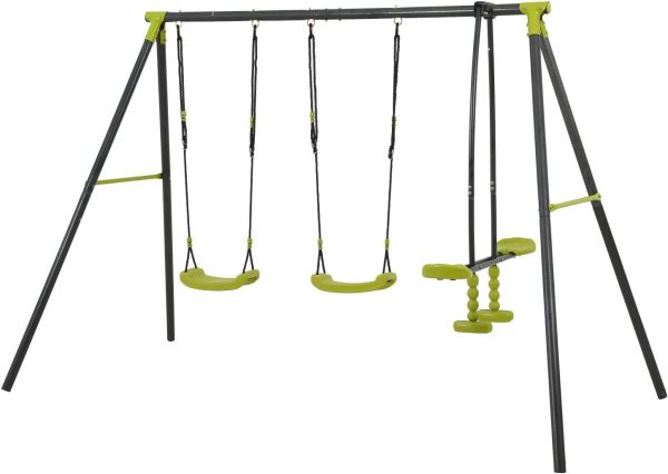 Xns008 Interesting Triple Children Metal Safe Swing Set 440Lbs For Outdoor Playground Three Seat Swing For Age 3+ - Green   Black Online