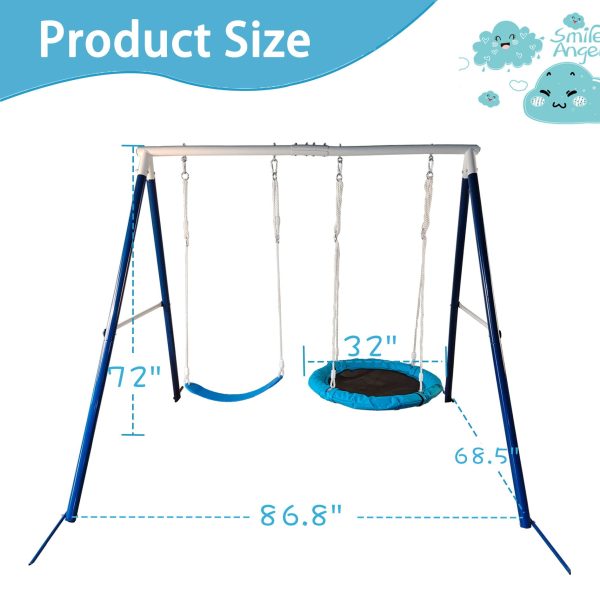 Kids Metal Swing Set For Backyard Outdoor Playground Two Functional Swing Set For Kids Outdoor Equipment - Antique Blue Discount